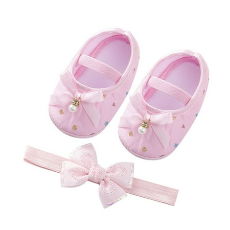 

Baby Boy Booties Little Child Shoes Soft Sole Toddler Shoes Hanging Pearl Cute Bow Princess Shoes Headband Set