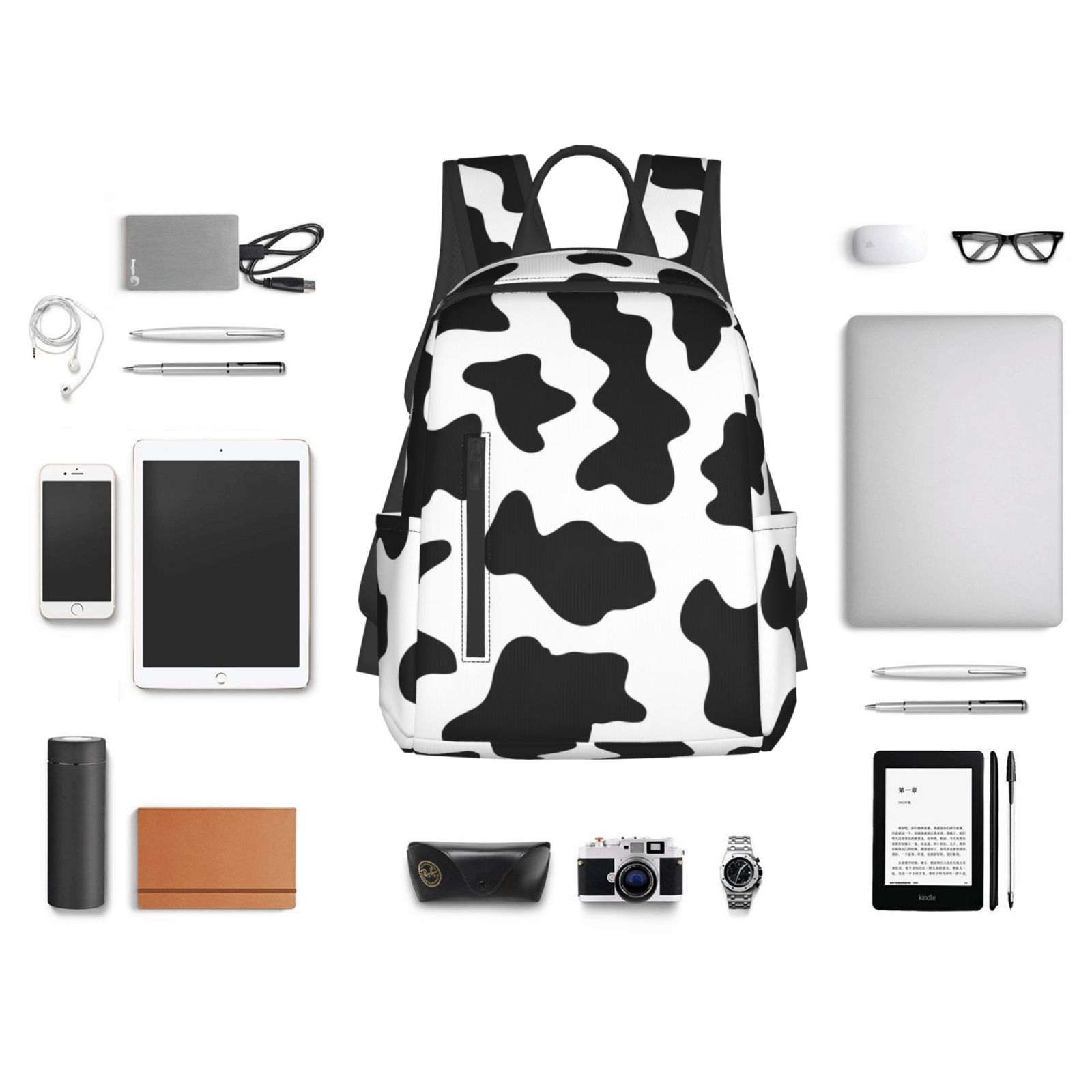 Xecao Milk Cow print Backpack For women men Aesthetic Lightweight Travel Daypack Simple Cute Backpack For Bookbag