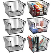 Sorbus Wire Metal Basket Bin, Stackable Storage Baskets, Cubby Bins for Food, Kitchen, Home, Pantry Snack, Vegetable, Potato, Onion, Laundry Room, Office, Farmhouse, Iron Metal (6-Pack, Black)