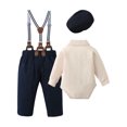 thumbnail image 2 of CARETOO Baby Boy Clothes Newborn Infant Outfit Shirt+Bowtie Beret+Suspender Pant Suit Clothing Set, 2 of 15