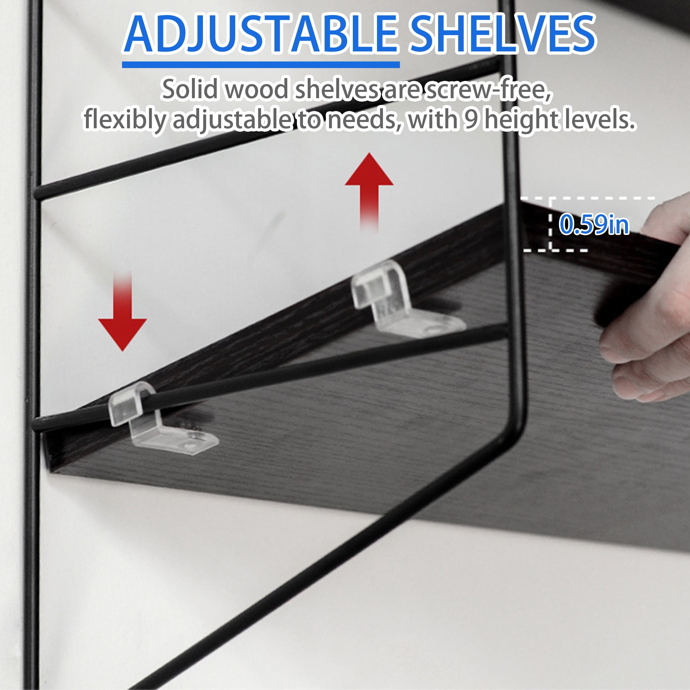 GARITIN Floating Shelves for Wall, 3-Tier Wall Shelves with Adjustable Shelf, Wood Storage Shelf for Books, Room Decor, Hanging Shelf for Living Room, Bedroom