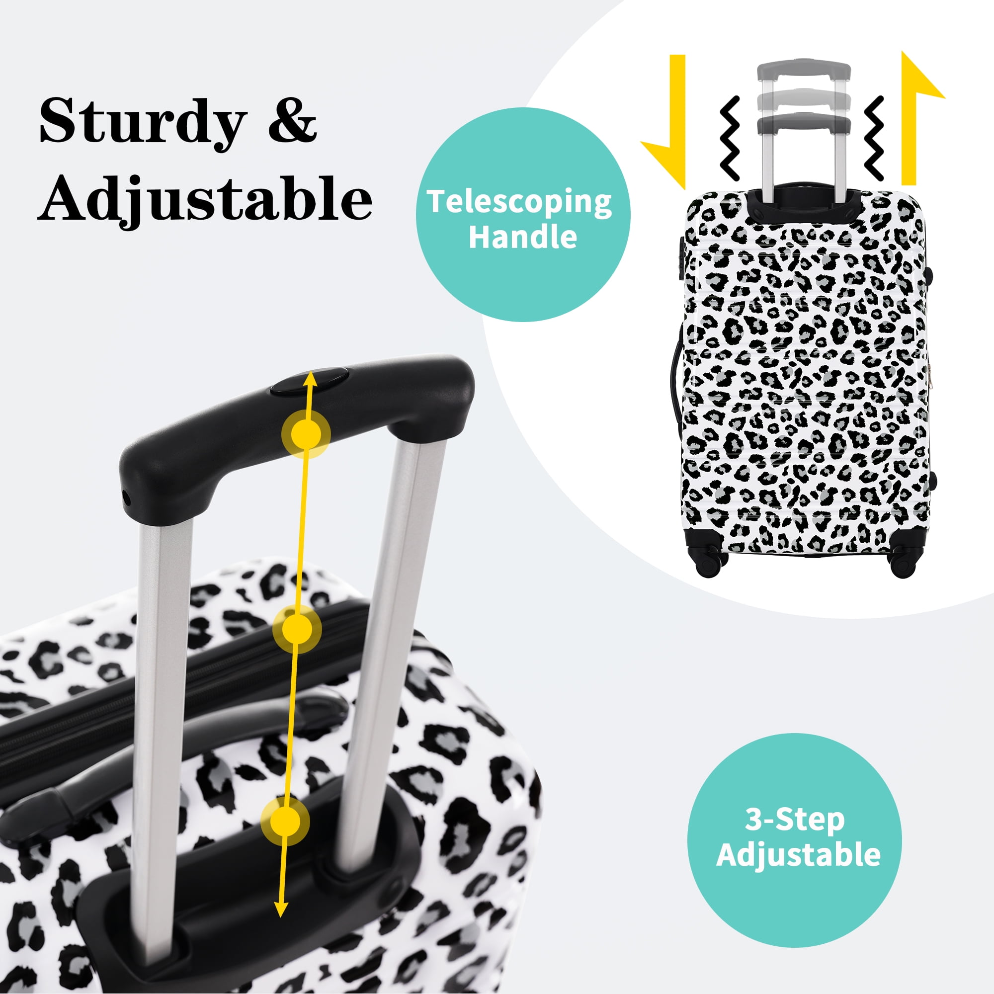 MAYEERTY 3-Piece Lightweight PC Luggage Set - Leopard Print Expandable Hardshell Suitcase with TSA Lock & Spinner Wheels, Black