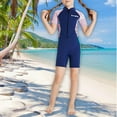 thumbnail image 1 of Traje de neopreno para niñas, traje de baño con cremallera frontal, protección solar, ropa de natación con cremallera Azul Medio, 1 of 8