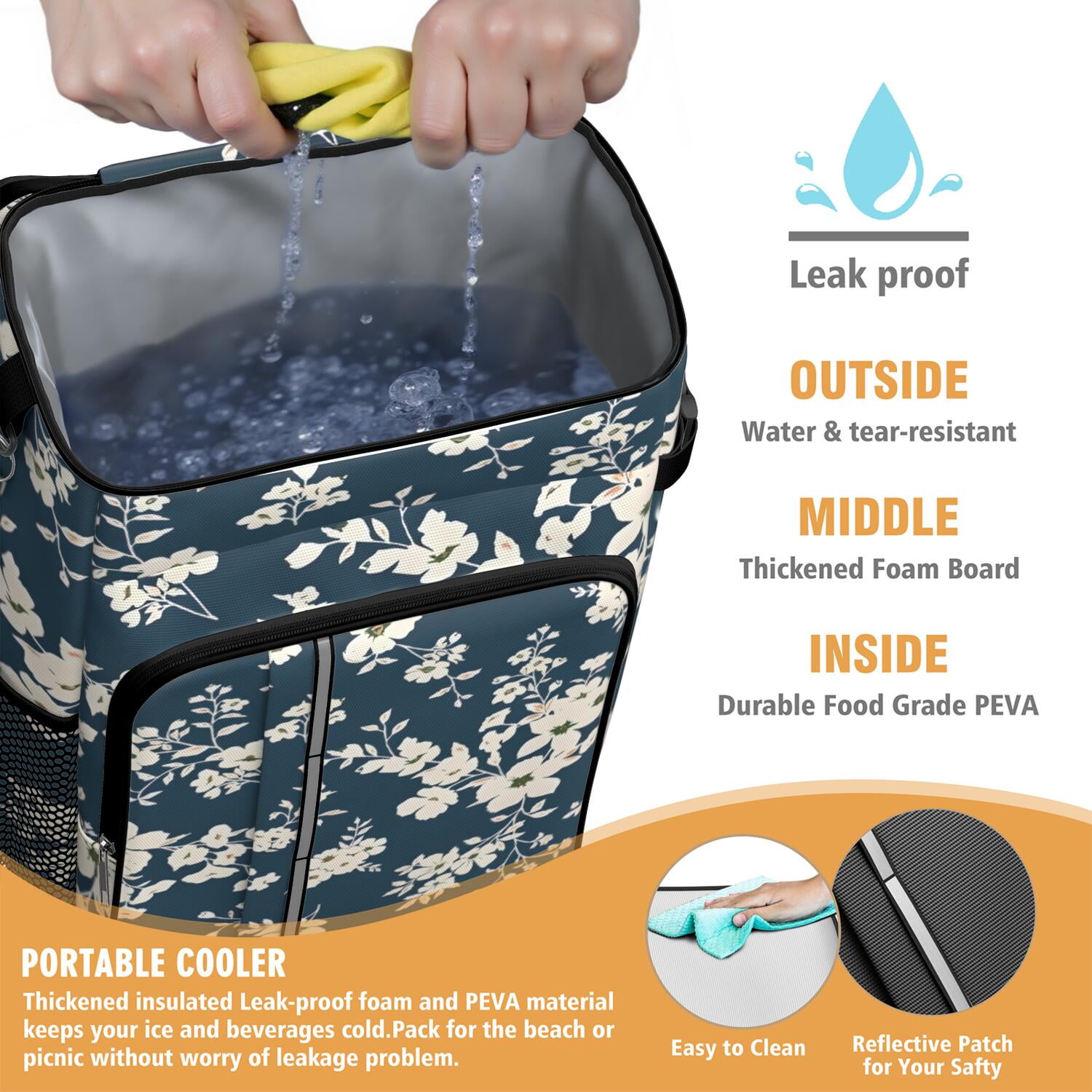 Travel Cooler Bag - Pioneer Flower Floral Print Pattern Camping Beer Cooler Backpack with Bottle Opener- Waterproof Insulated Picnic Backpacks - Cooler Bag for Beach
