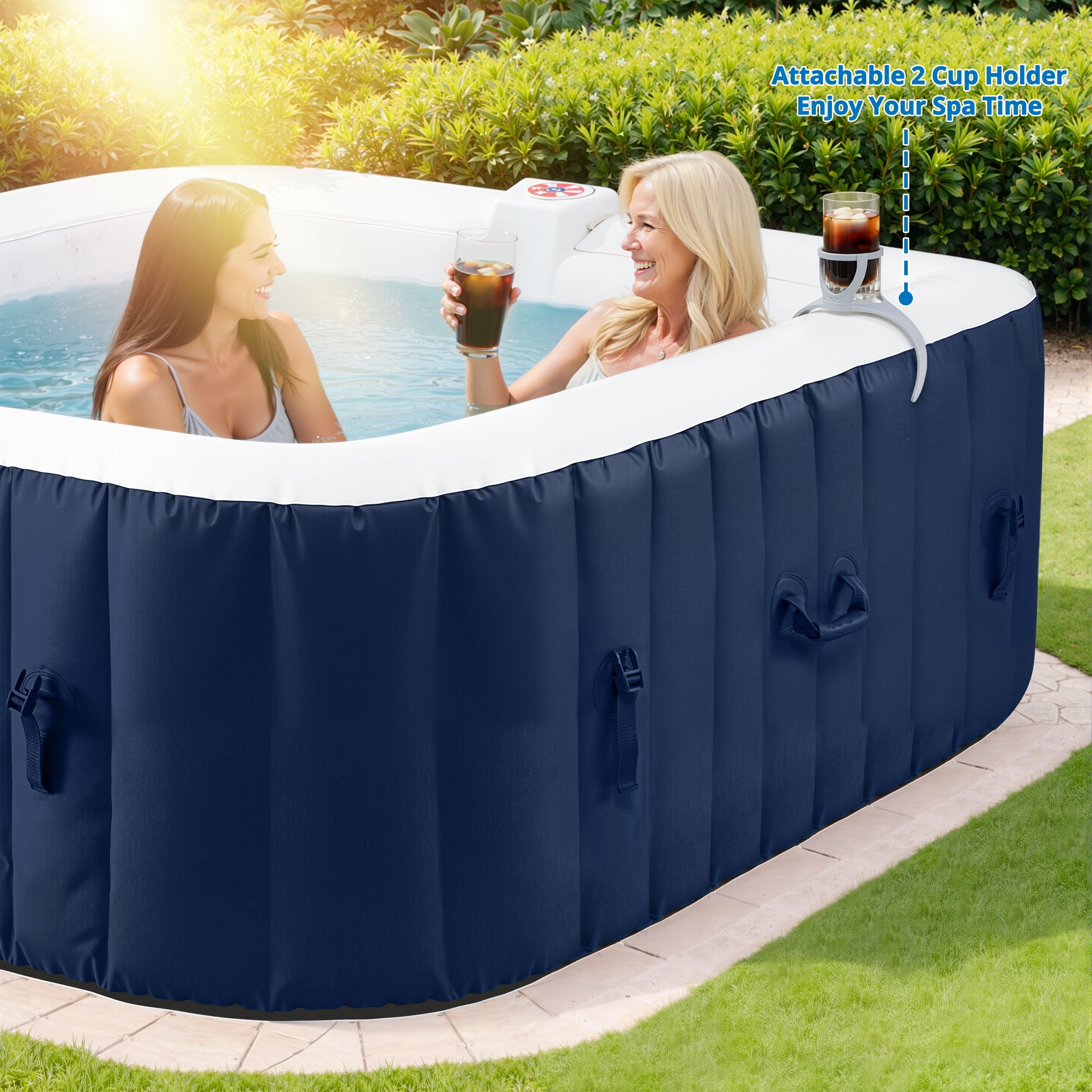 4-6 Person Outdoor Portable Inflatable Heated Hot Tub with 130 Bubble Jets, Square Inflatable Heated Pool Spa with Insulated Cover, Insulated Cover and Carry Bag, Blue