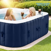 4-6 Person Outdoor Portable Inflatable Heated Hot Tub with 130 Bubble Jets, Square Inflatable Heated Pool Spa with Insulated Cover, Insulated Cover and Carry Bag, Blue