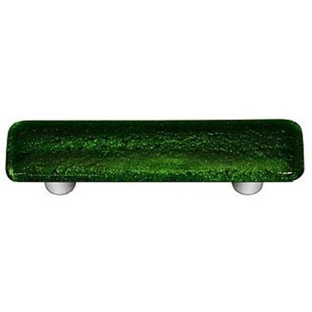 Light Metallic Green Rectangle Glass Cabinet Pull - Aluminum Post