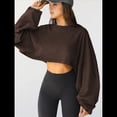 thumbnail image 4 of Sudaderas de Larga con Globo para Mujer, Sudaderas , Cuello Redondo Extragrande Marrón L, 4 of 8