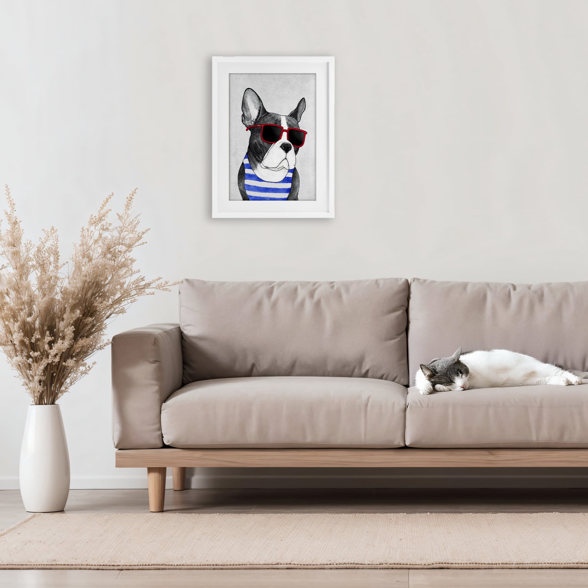 Stupell Industries Frenchie Summer Style White Framed Print Under Glass, design by Barruff