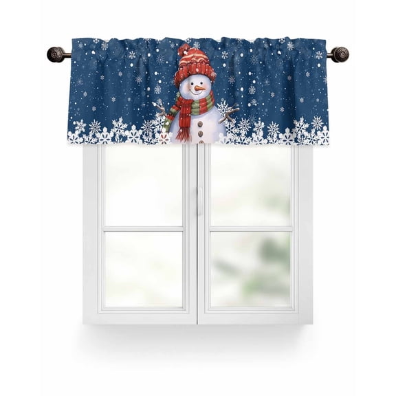 Blue Christmas Snowman Kitchen Valances for Windows Winter Snowflakes Valance Curtains for Kitchen /Living Room/Bedroom/ Bathroom Decor, 54"x18 " ,Rod Pocket 1 Panel,