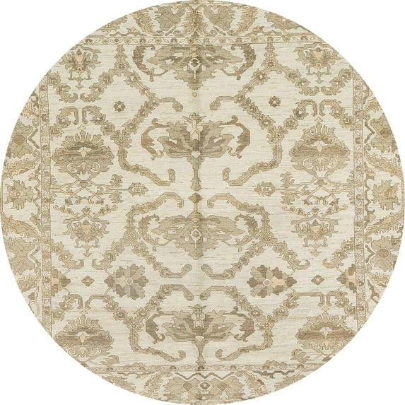 Ahgly Company Machine Washable Indoor Round Abstract Camel Brown Area Rugs, 5' Round