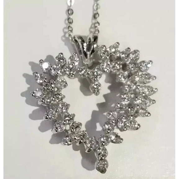 2.30TCW Round Cut Lab Created Diamond Women's Cluster Heart Pendant in 14K White Gold Plated