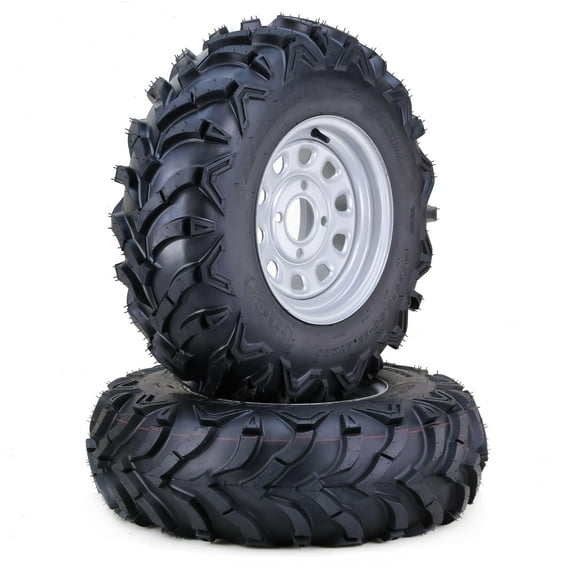 WANDA 25x8-12 Solid Mud ATV Tire & wheel with 4-110 PCD 5 2 Silver Wheel,SET 2
