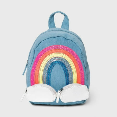 Cat & Jack Toddler Girls  Rainbow Denim Backpack  Blue  8.5  (H) x 7.25  (W) x 4.25  (D)