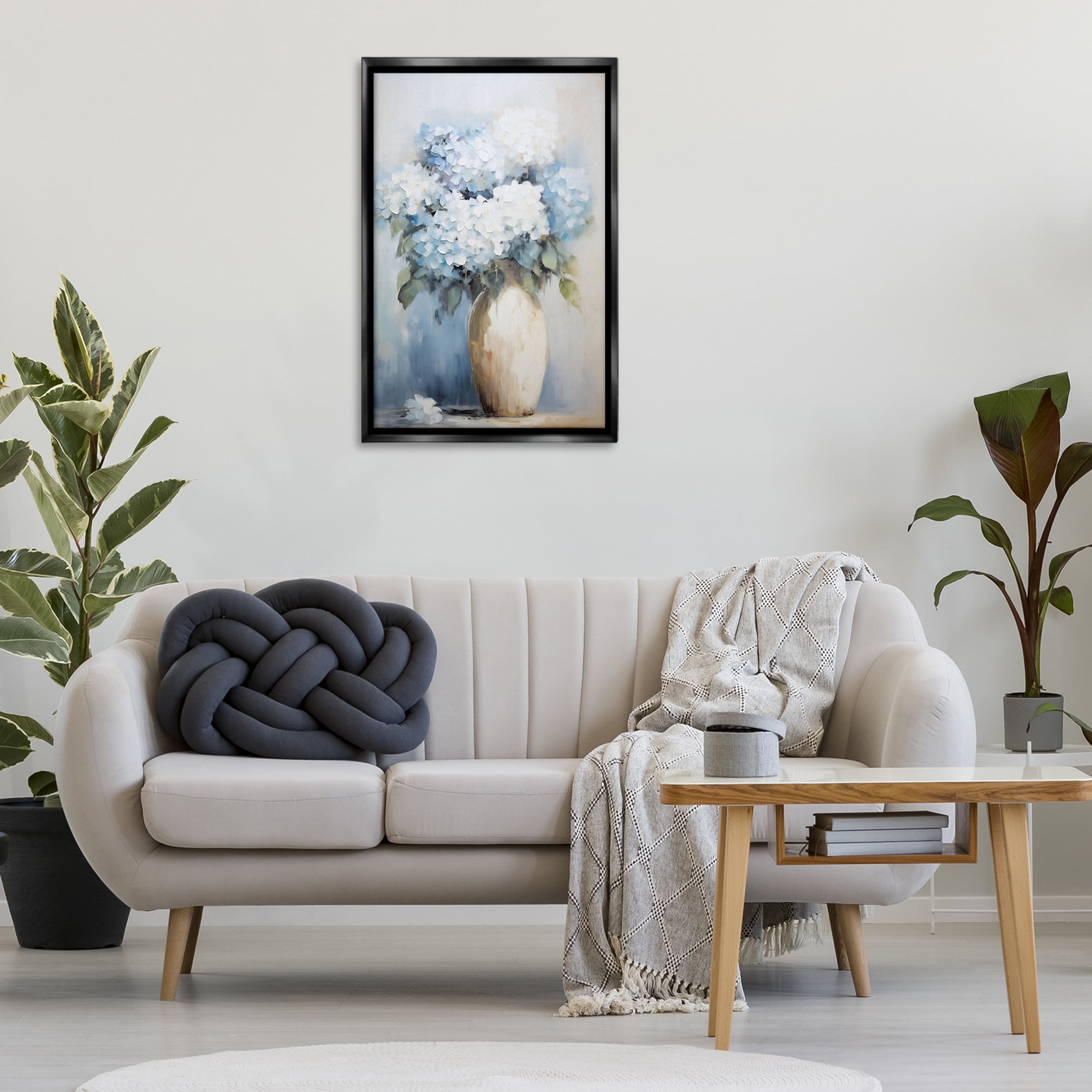 Stupell Industries White & Blue Hydrangeas Botanical & Floral Painting Black Floater Framed Art Print Wall Art, 21 x 31