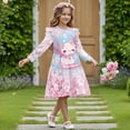 thumbnail image 3 of FKELYI Long Sleeve Dress for Girls Cherry Floral Axolotl Print Tiered Swing Pleated Twirly Dress for Spring Fall Pactchwork Sundress A-Line Flowy Casual Dresses, 9-10 Y, 3 of 6