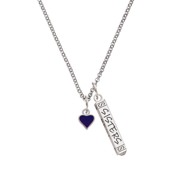Delight Jewelry Silvertone Mini Two Sided Purple Heart Silvertone Sisters Best Friends Forever Bar Charm Necklace, 23"