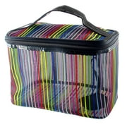 Unique Bargains Traveling Zipper Closure Rainbow Stripe Mesh Cosmetic Makeup Bag Holder w Mirror Black