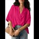 thumbnail image 1 of Blusa Informal Elegante para Mujer, de Negocios, de Corta, con Cuello en V y Tapeta, Camisa de Trabajo, Rosa , Talla XL, 1 of 8