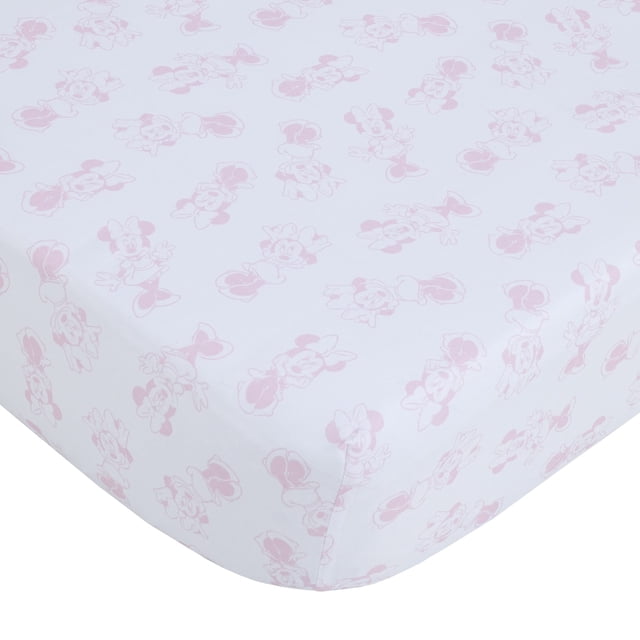 Sábana para cuna Disney Minnie Mouse Be Happy rosa y blanco
