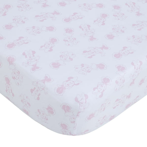 Sábana para cuna Disney Minnie Mouse Be Happy rosa y blanco