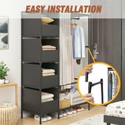 Clothes Rack, Portable Closet, Freestanding Closet Organizer with Curtain, 4 Tier Garment Rack for Bed Room, Black