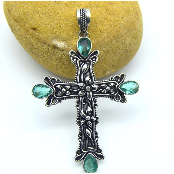 Paraiba Tourmaline Gemstone 925 Sterling Silver Polished Jewelry Pendant Size 2.5"