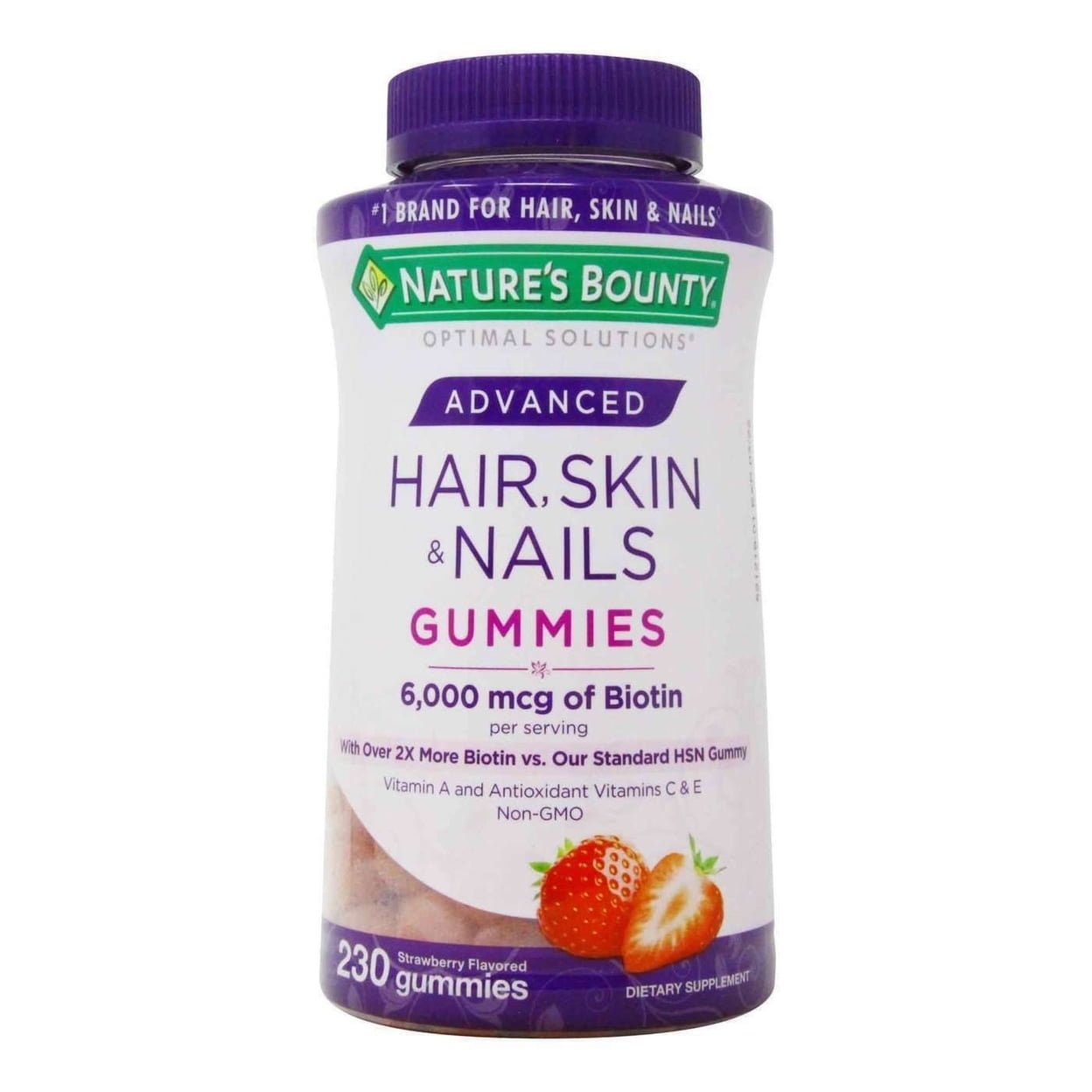 Nature's Bounty Advanced Hair, Skin & Nails Strawberry 6,000mcg Gummies ...