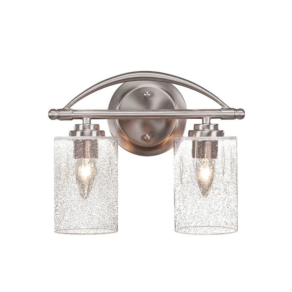 2Light Bath Vanity Brushed Nickel Finish With 4" Clear Bubble Glass