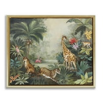 Stupell Industries Tropical Animals in Jungle Landscape Painting Gold Floater Framed Canvas Art Print Wall Art, 31 x 25
