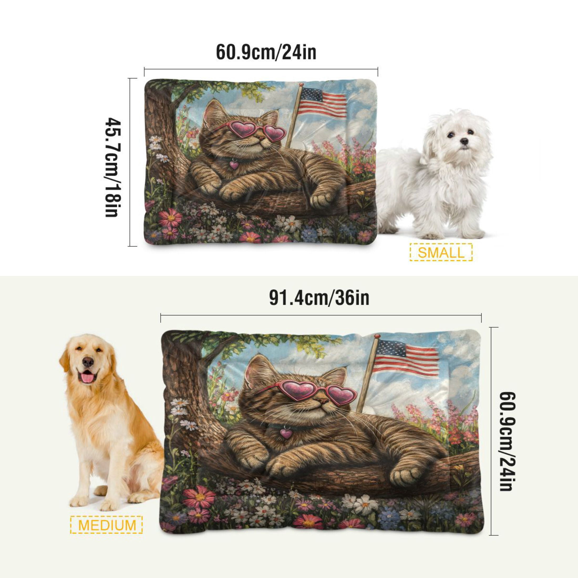 Qxltty American Flag Flower Cat Ped Pad Wear-resistant and Hard to Bite Through Sleeping Pad for Small Medium Large Dogs Winter Pet Bed 36×24in