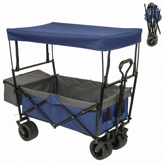 480Lbs Collapsible Wagon,Lightweight Foldable Wagon,Removable Canopy Stroller With Mosquito Nets For Camping, Shopping, Sports, Garden Use