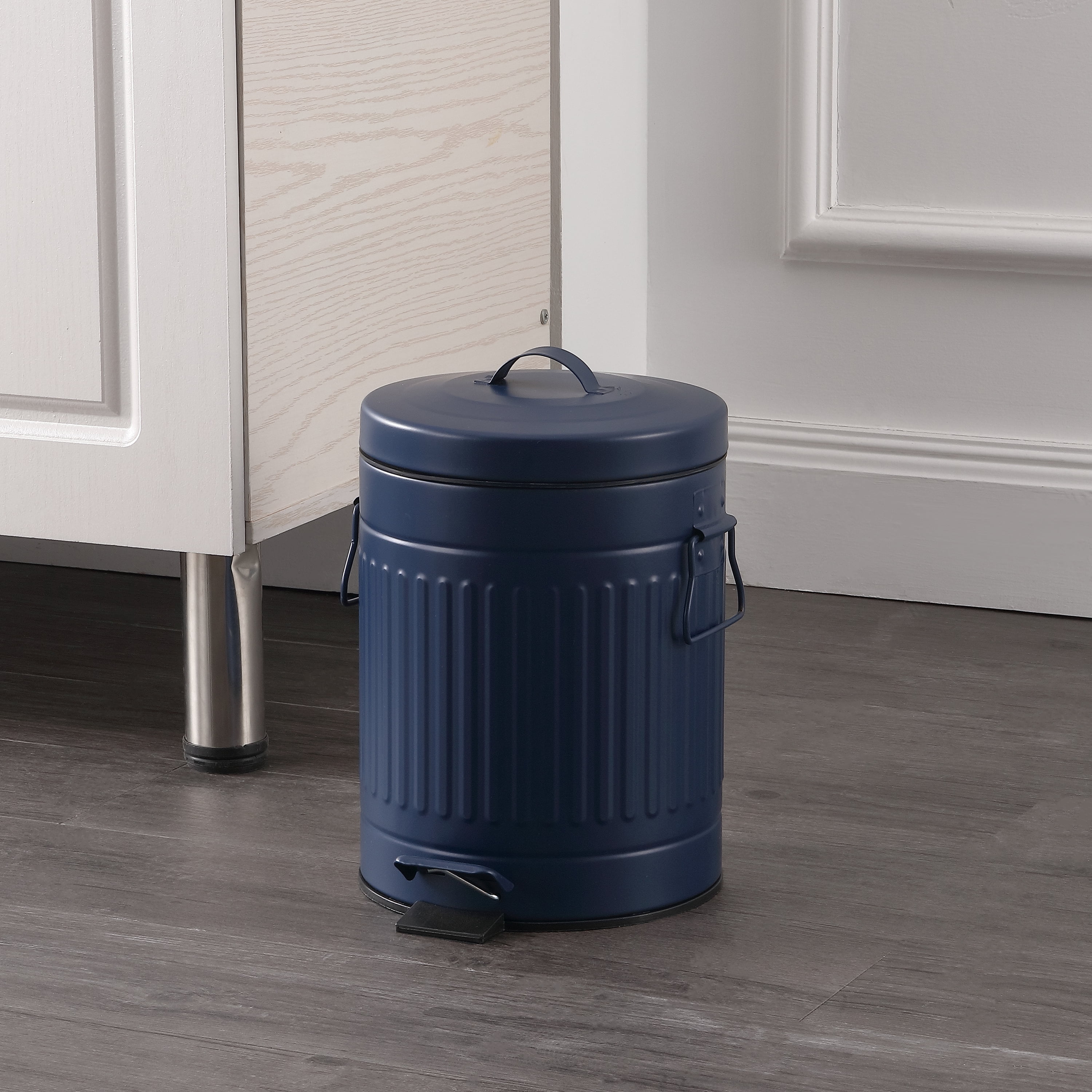happimess Theo Retro 8-Gallon Step Trash Can with Soft-Close Lid and FREE Mini Trash Can, Denim Blue, HPM1018D