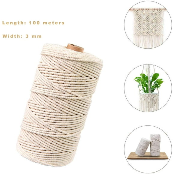 Macrame yarn, Natural Cotton Jute Rope, Cotton Rope Cord for Macrame, Cotton Rope, Macrame for DIY (100M-3mm)