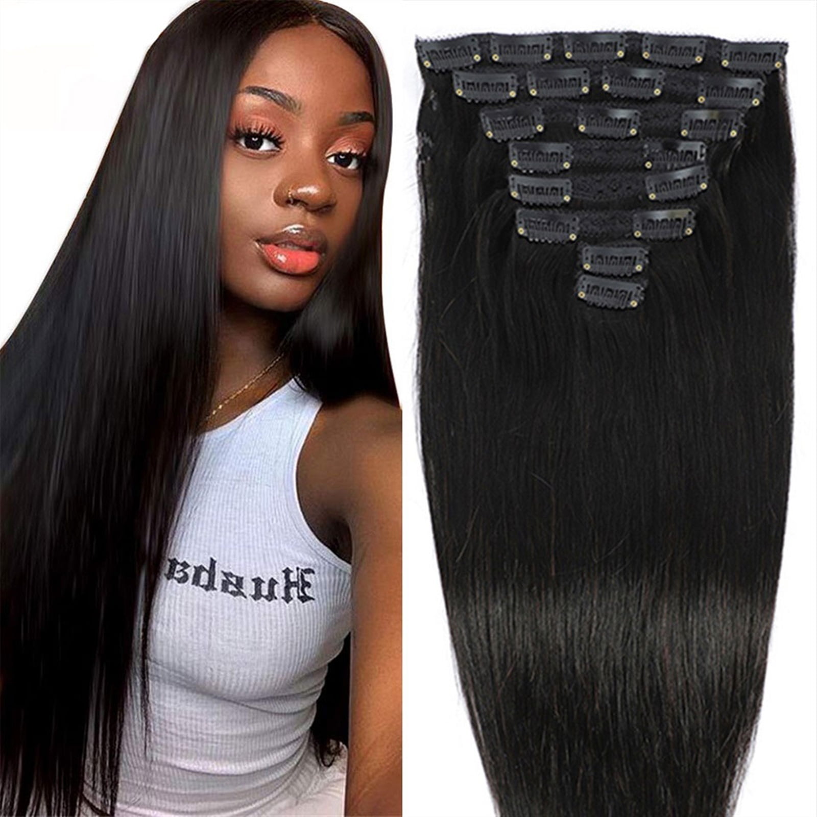 8" - 26" Hair Straight Clip in Hair Extensions Real Remy Thick Natural Black Brazilian Remy Human Hair 8 Pieces 120 Gram Per Set