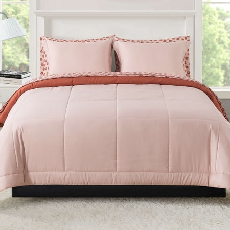 MAINSTAYS ALL IN ONE REVERSIBLE COMFORTER AND SHEET SET, 7-PIECE, FULL, PINK BLUSH