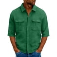 thumbnail image 2 of UVEASISHA Men's Casual Button Down Shirt Waffle Knit 3/4 Sleeve Breathable Lightweight Top with Pocket for Work Army Green S, 2 of 6