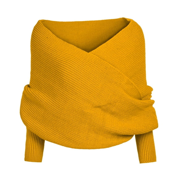 AWZXDE Women's Solid Color Loose Long Sleeve Knitted Scarf with Special Design for Warm Comfort and Daily Fashion Versatile Top Layering Yellow,One Size