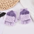 thumbnail image 2 of Curuila Toddler Boys Girls Gloves Convertible Flip Top Cute Cartoon Print Winter Warm Knit Thickened Half Finger Mitten Purple Size 2-6 Years, 2 of 3