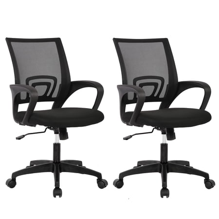BestOffice Ergonomic Mid-Back Desk Chair, Adjustable Height Swivel, Lumbar Support, Breathable Mesh, Black, 2-Pack
