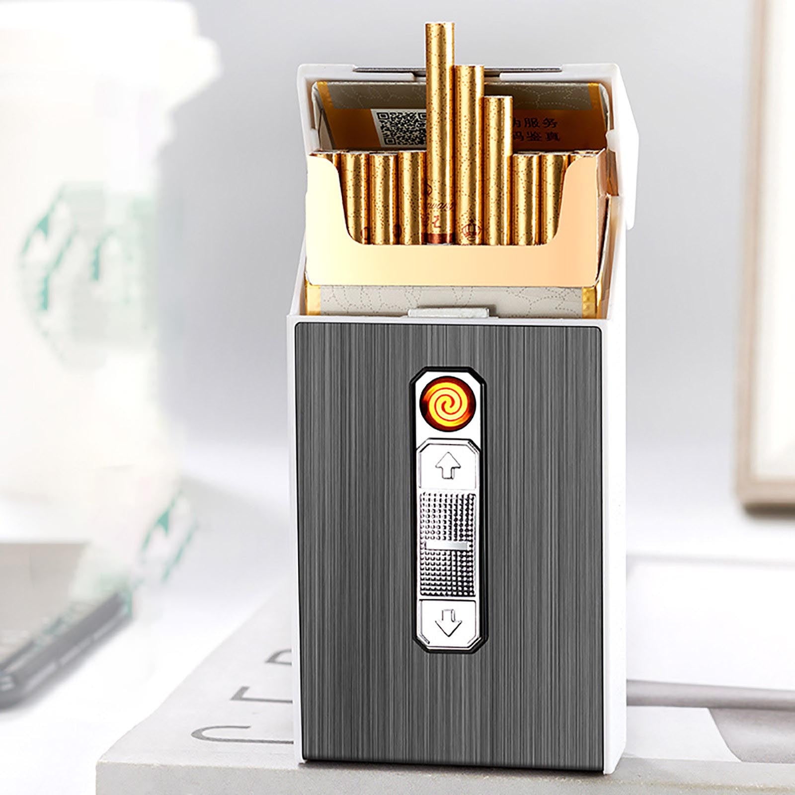Cigarette Case with Lighter Cigarettes Box King Size Portable Pack 20pcs  Regular Size Cigarettes USB Lighters 2 in 1 Rechargeable Flameless  Windproof Electric Lighter(Silver)