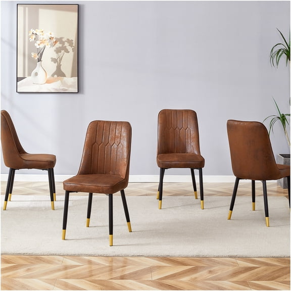JERFIT 4-Pack Brown Velvet Dining Chairs with Black Metal Legs, Upholstered Side Chairs for Kitchen, Dining Room, Cafe