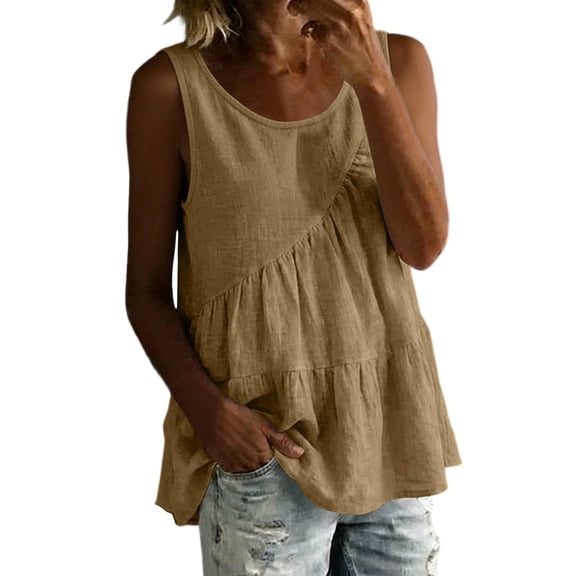 Lmueinov Womens Peplum Babydoll Tank Tops Scoop Neck Casual Summer Beach Sleeveless Loose T Shirts Casual Shirred Flowy Tops