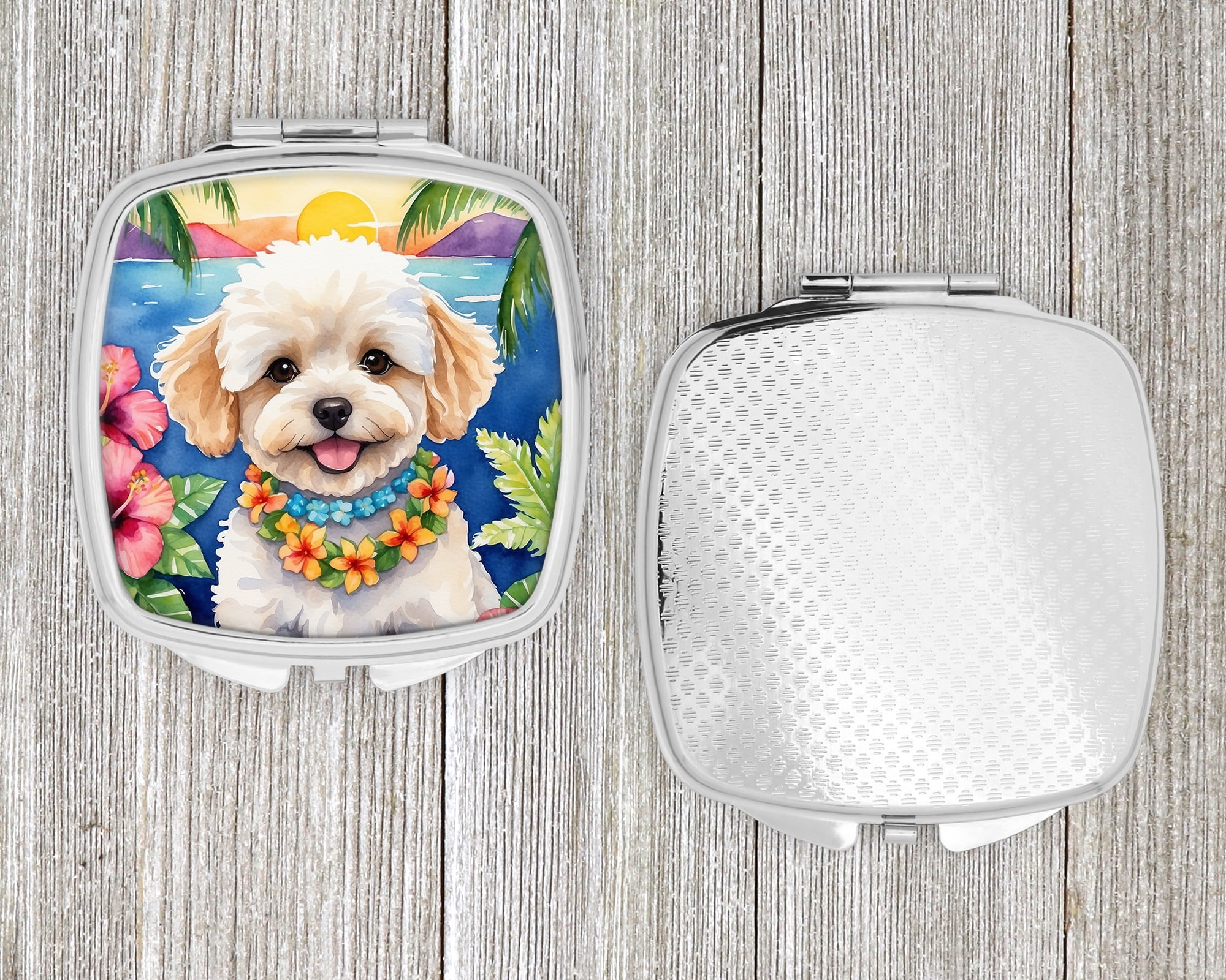 Maltipoo Luau Compact Mirror 2.75 in x 3 in