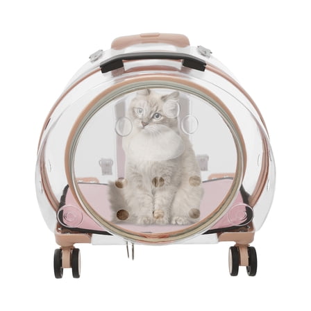 Pink & Clear Wheeled Cat Carrier - 4 Rolling Wheels & Telescopic Handle - for Pets Up to 9kg/19.84lbs