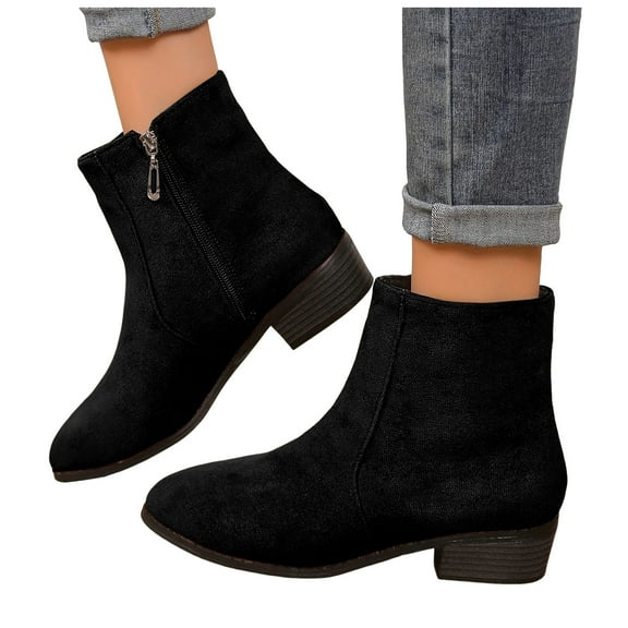 Women's Mid Calf Boots Winter Fall Shoes Fashion Suede Solid Pointed Toe Zip up Low Heel Short Ankle Booties