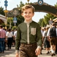thumbnail image 2 of Tisuna Long Sleeve Striped Shirts For Boys Kids Stand Collar Button Down Front Pocket Tops Comfortable Daily Casual Wear Tees For Toddler And Tweens 2-14 Years, 2 of 4