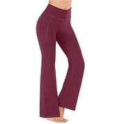 Mrat Workout Leggings for Women Full Length Yoga Pants Ladies Workout Out Leggings Fitness Sports Running Yoga Athletic Pants Female Pants Dressy Casual Wine L