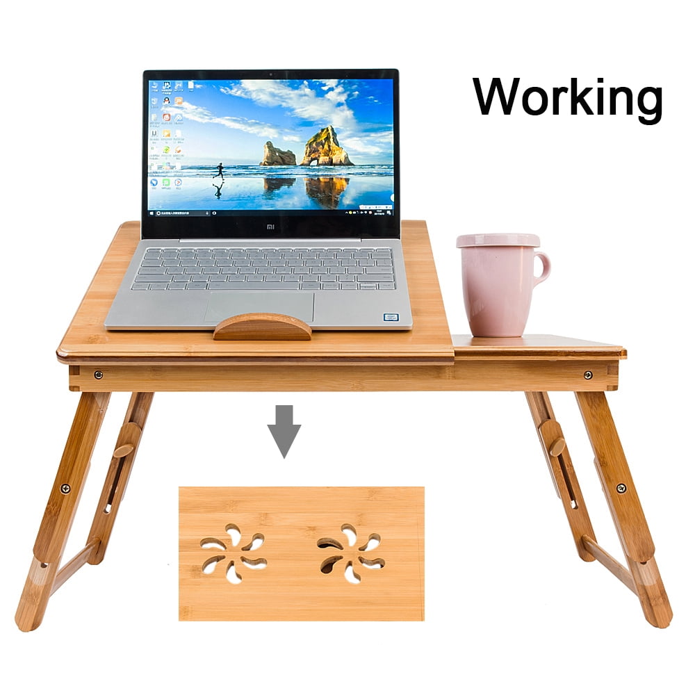 Wood Flower Style Folding Lap Desk Tray Table Drawer Bed Food Laptop Brown Color 