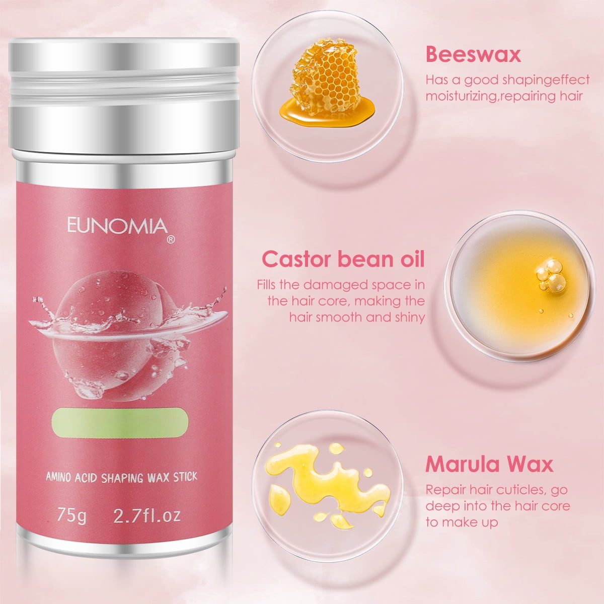 Pluokvzr Hair Wax Stick, Styling Wax for Frizz Control, Compact and  Long-Lasting, 9x4x4cm